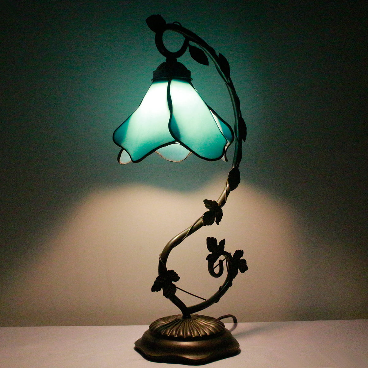  Lamps Stained Glass Table Desk Reading Lamp Crystal Bead Sea Blue Dragonfly Style Shade W6H21 Inch for Living Room Bedroom Bookcase Dresser Coffee Table