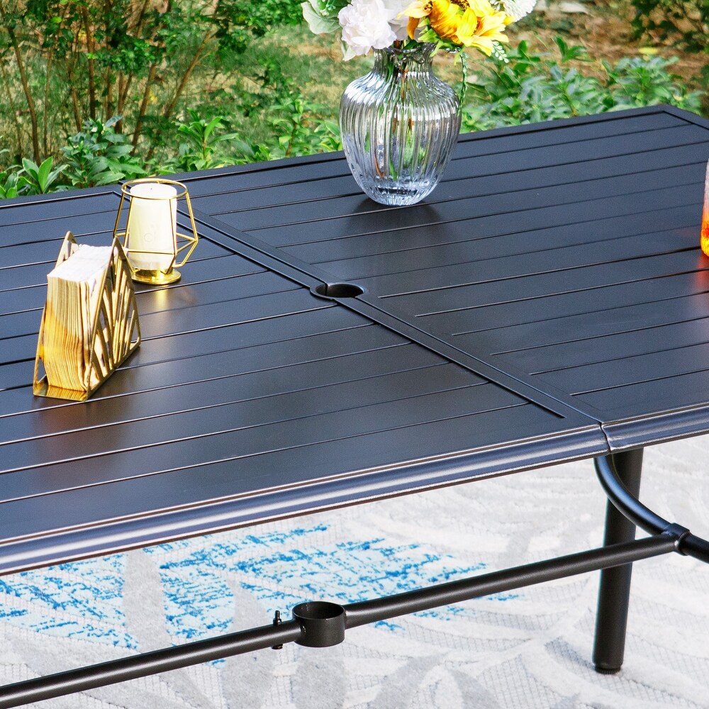 Rectangle Metal Patio Outdoor Dining Table with Umbrella Hole