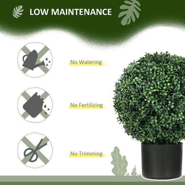 HOMCOM Set of 2 20.5 Artificial Ball Boxwood Topiary Trees with Pot