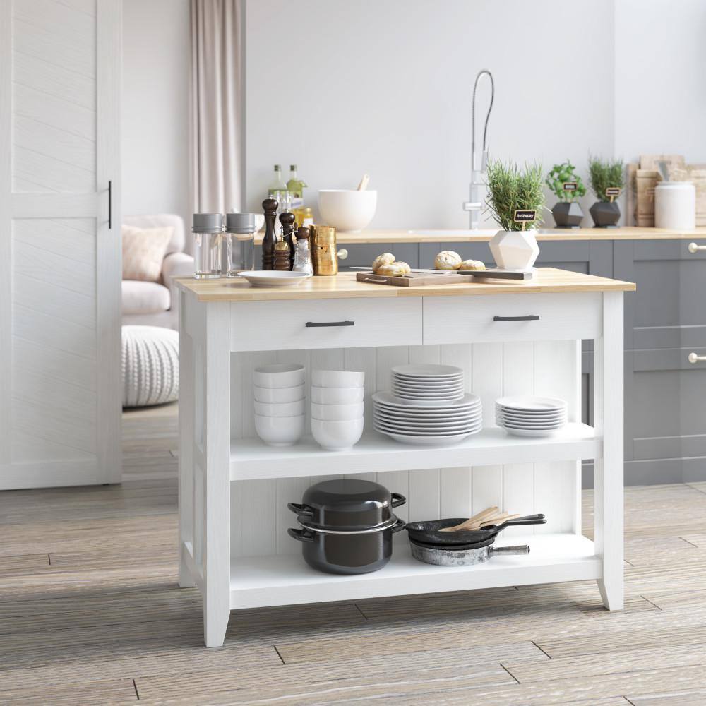 Twin Star Home White Kitchen Island with Open Shelves KI10890-TPT85