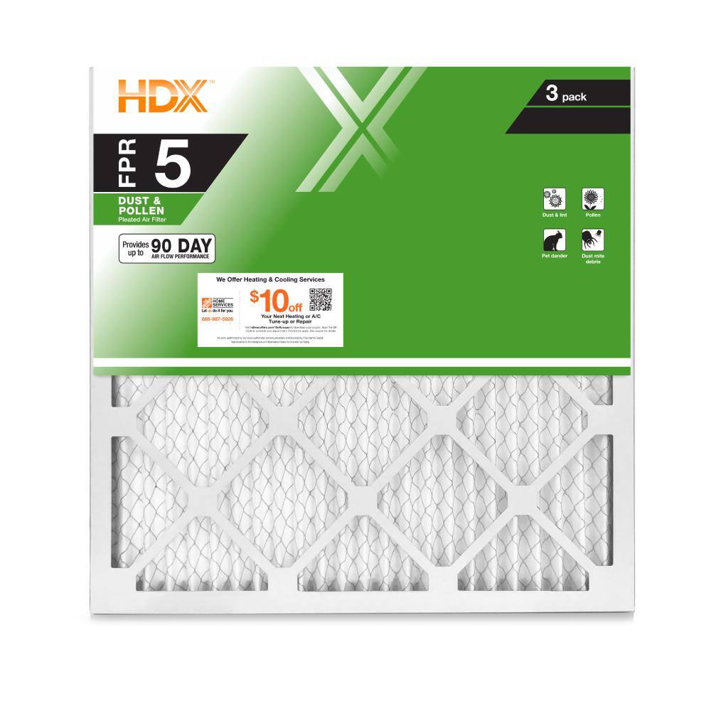 HDX 20 in. x 20 in. x 1 in. Standard Pleated Air Filter FPR 5 MERV 8 (3-Pack) HDX3P5-012020