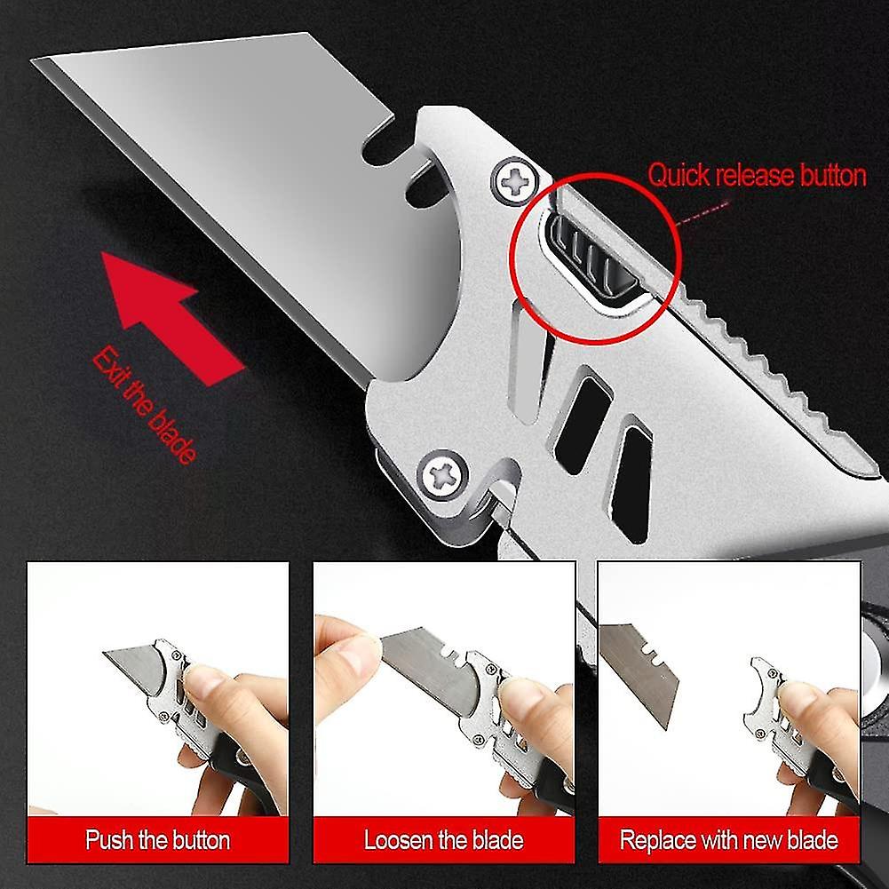 Folding Utility Knife With 13 Replaceable Sk5 Blades， Heavy Duty Box Knife， Pocket Carpet Knife， Versatile Retractable Lockback Knife With Safety Lock