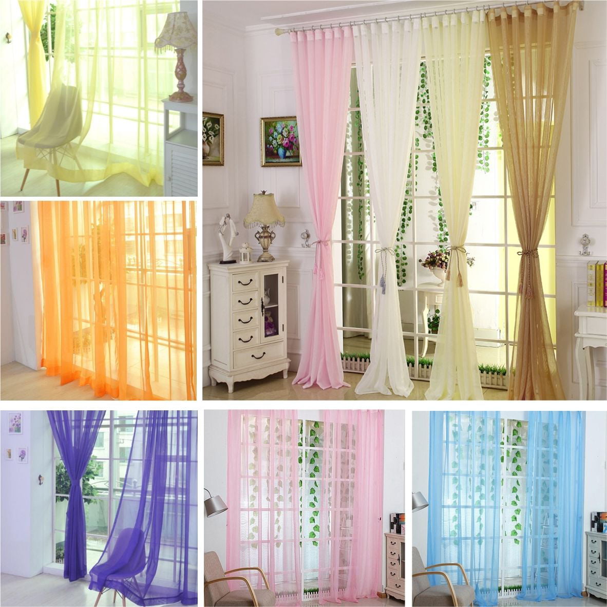 Voile Curtains Set of 2, Pair of Semi Sheer Drapes Valance Top Rod Pocket Tulle Window Treatment Curtain Panels for Living Room Bedroom Kitchen Home Decor