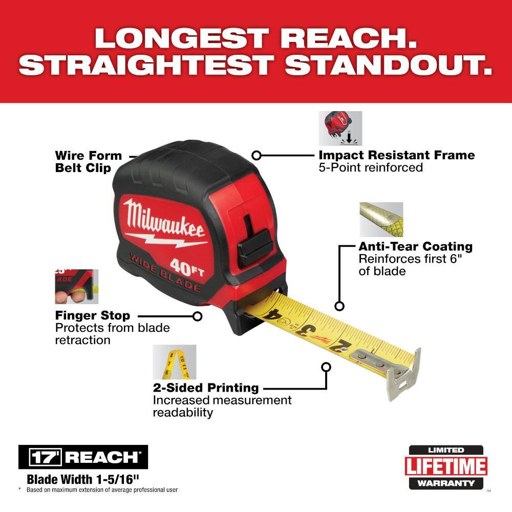 MW 40 ft. x 1-516 in. Wide Blade Tape Measure with 17 ft. Reach 48-22-0240