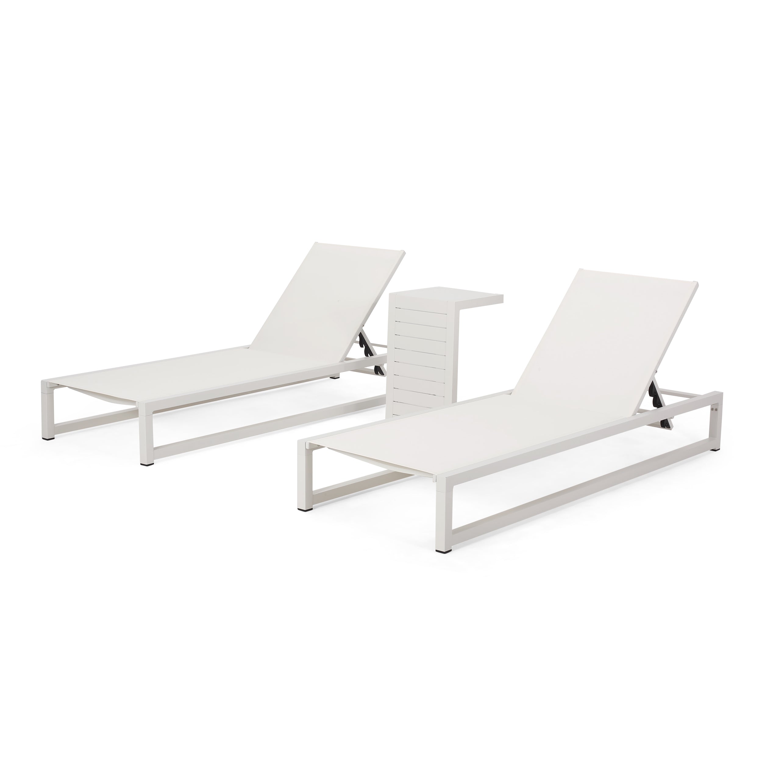 Moderna Outdoor Aluminum Chaise Lounge Set with C-Shaped End Table