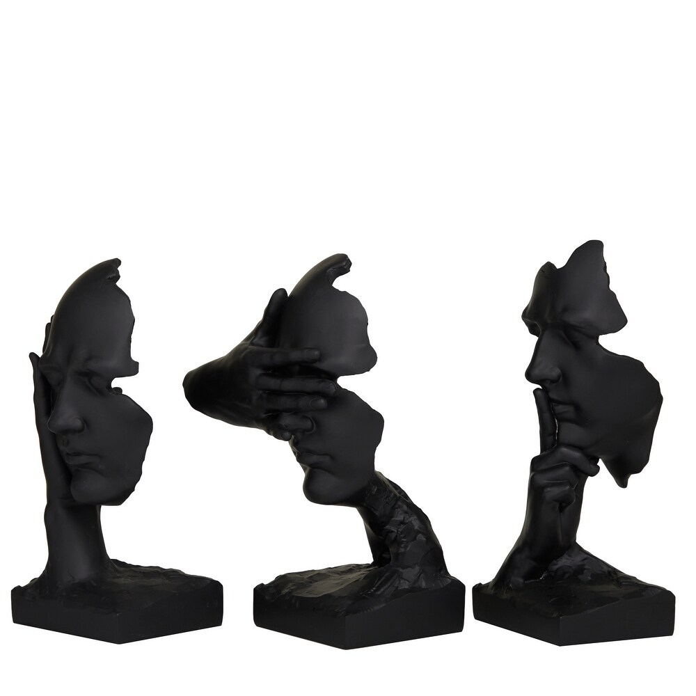 The Novogratz Black Polystone Face Sculpture (Set of 3)   S/3 7\