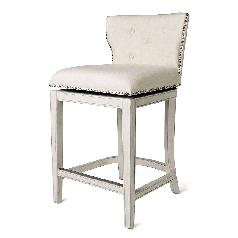 Maven Lane Hugo Counter Stool， White Oak Finish Natural Color Fabric Upholstery