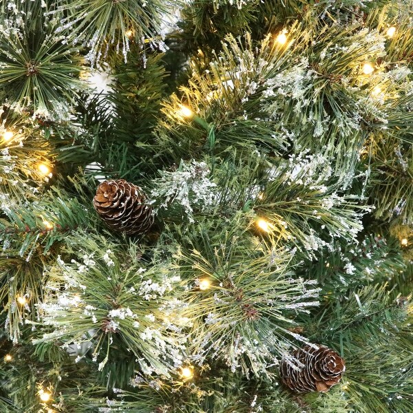 7.5FT SnowDusted Christmas Tree with LED Lights and Frosted Pine Cones