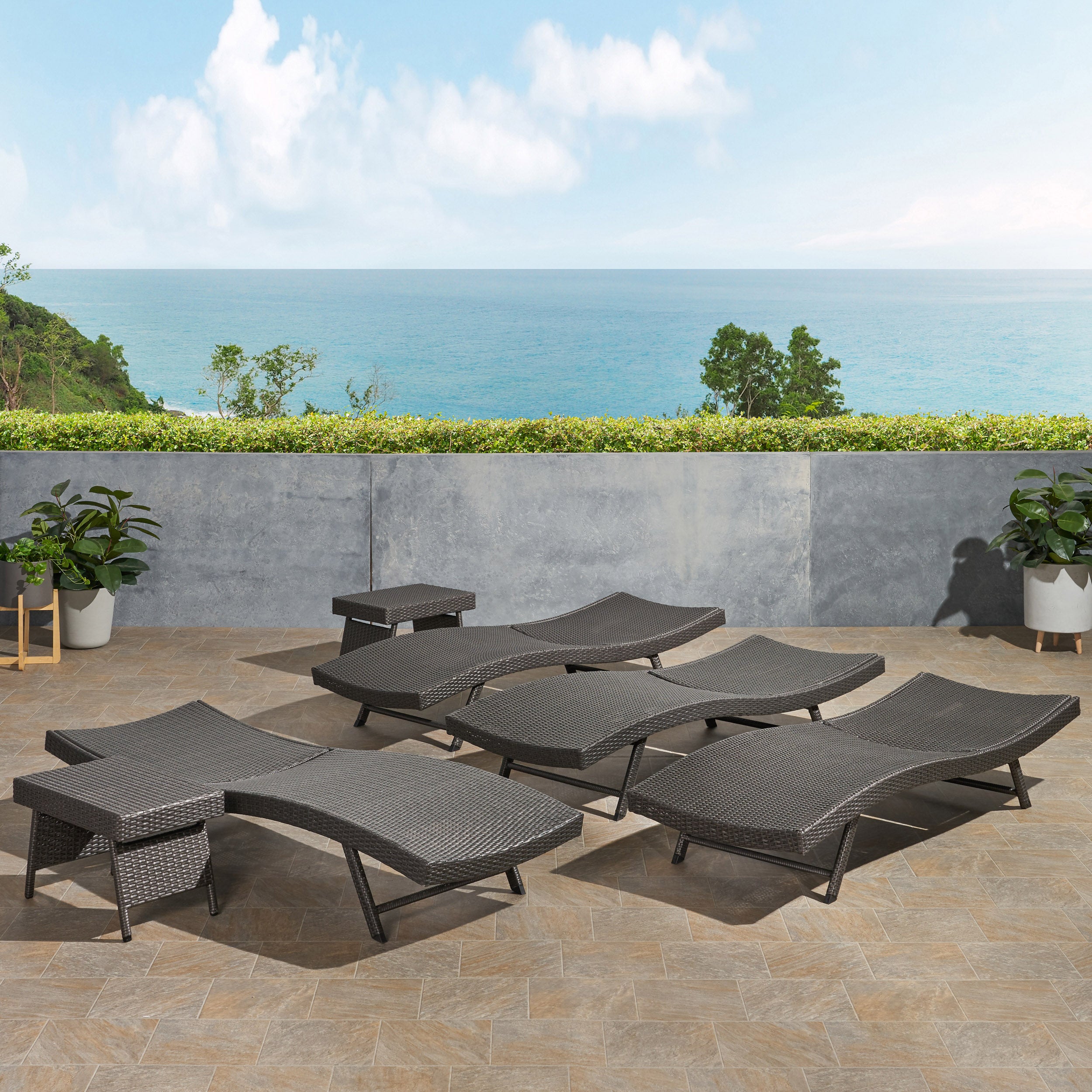 Eliana Outdoor 6 Piece Wicker Chaise Lounge Set