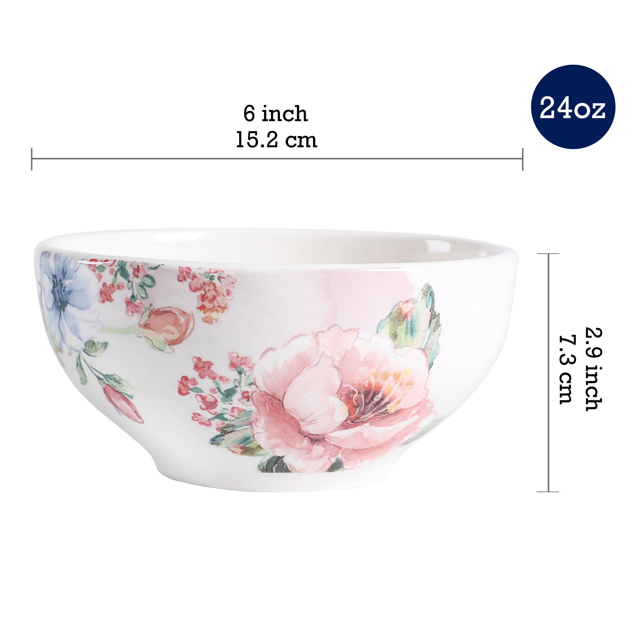 Bico Margret's Garden Ceramic Bowls Set of 4， for Pasta， Salad， Cereal， Soup and Microwave and Dishwasher Safe