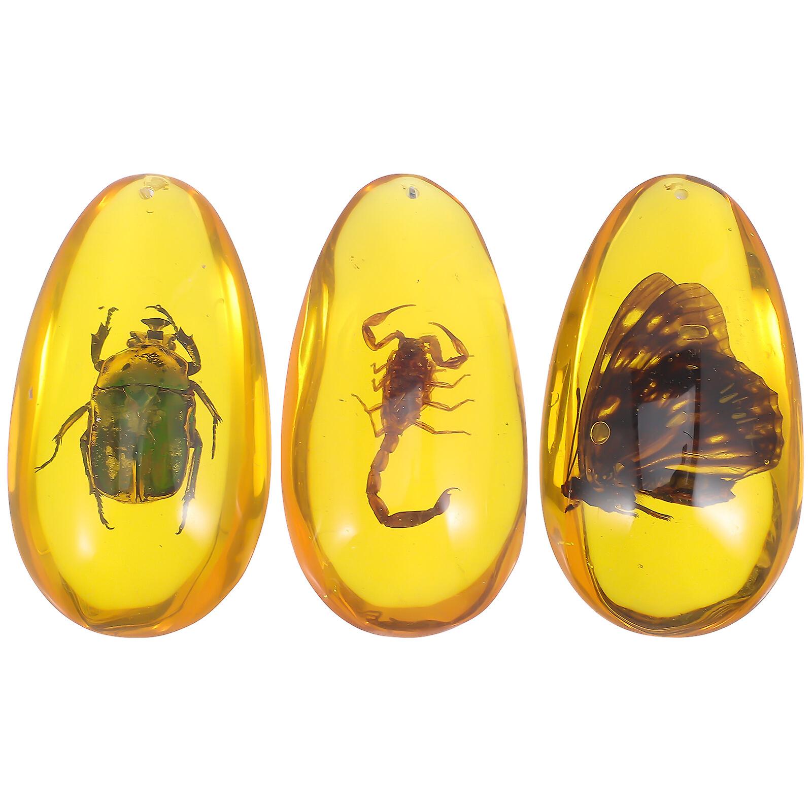 3pcs Resin Insects Amber Resin Crafts Insect Specimen Amber Decorative Bug Amber Kids Cognitive Toy