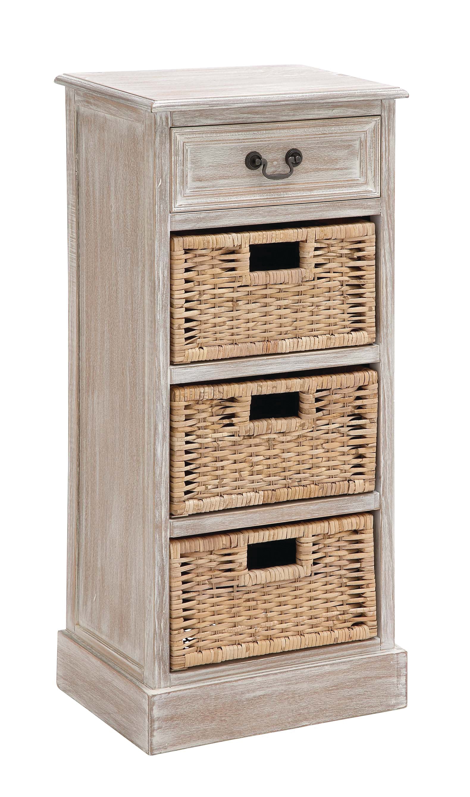 DecMode Country Cottage Small Natural Wicker and Gray Wood Chest with 4 Drawers, 16