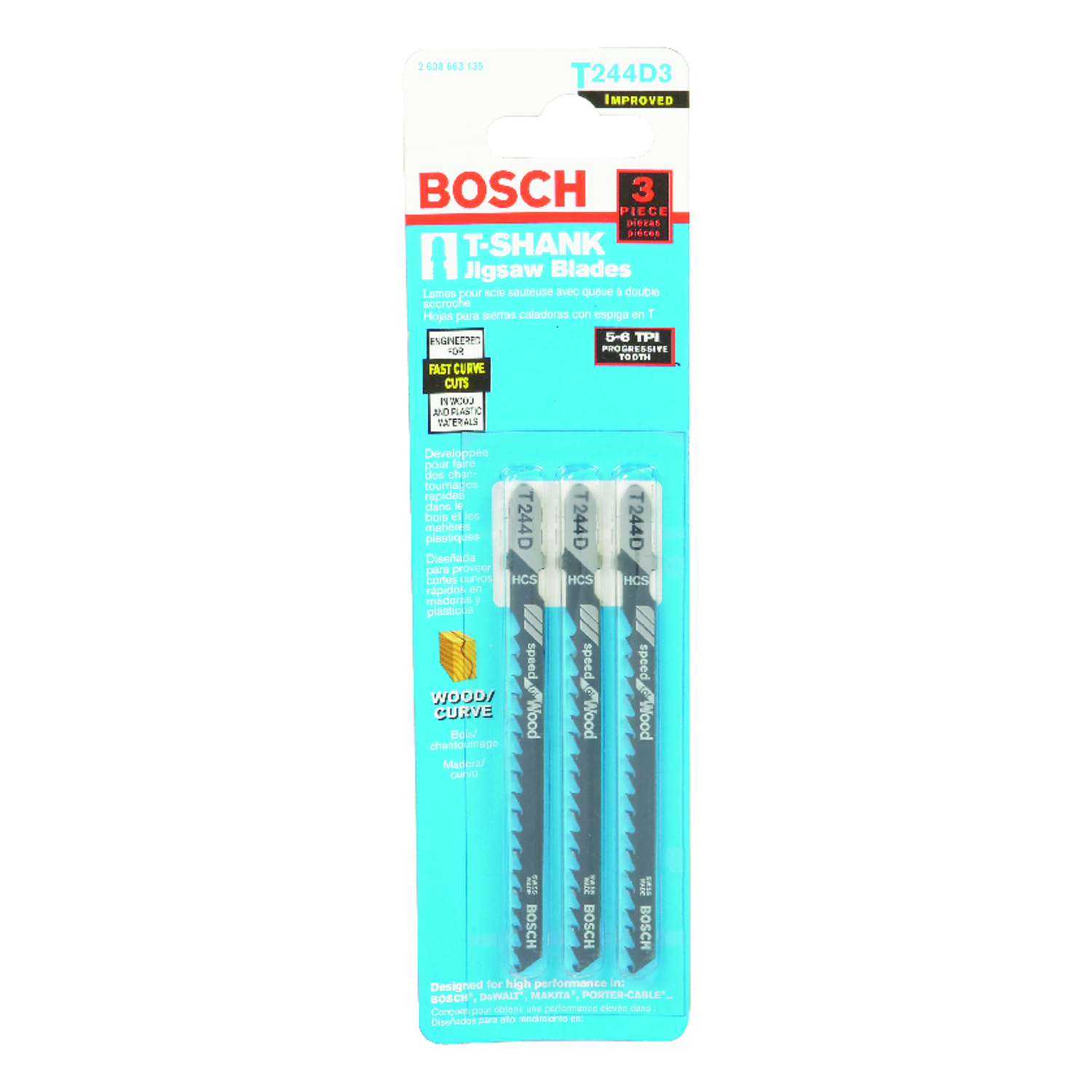 Bosch 4 in. High Carbon Steel T-Shank Jig Saw Blade 6 TPI 3 pk