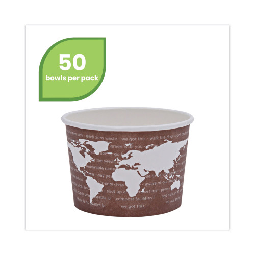 Eco-Products World Art Renewable and Compostable Food Container， 8 oz， 3.04 Diameter x 2.3 h， Brown， Paper， 50/Pack， 20 Packs/Carton (EPBSC8WA)