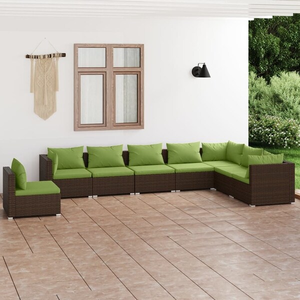 vidaXL Patio Lounge Set with Cushions Poly Rattan Brown