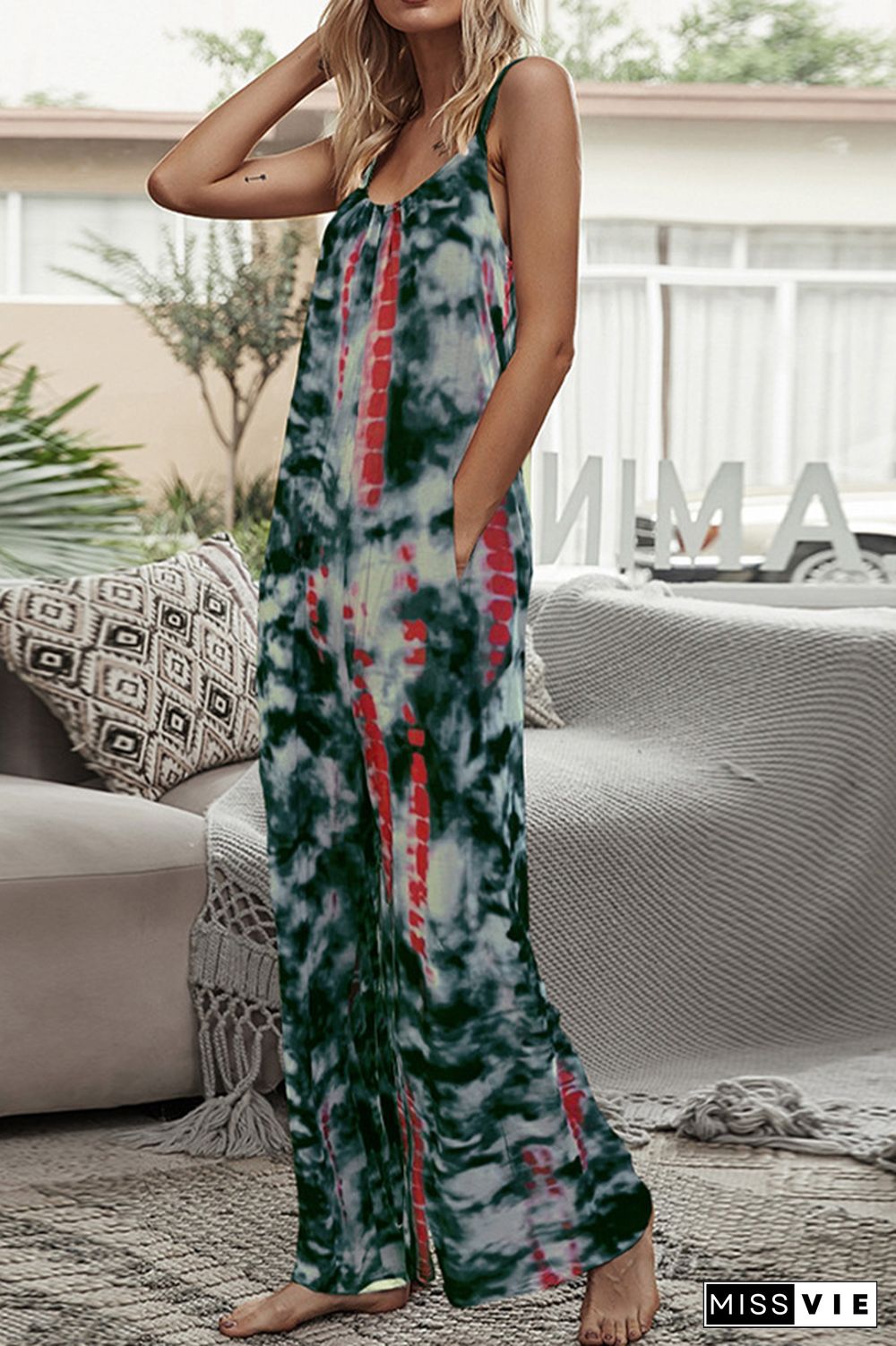 Print Long Pants Loose Jumpsuit Wholesale