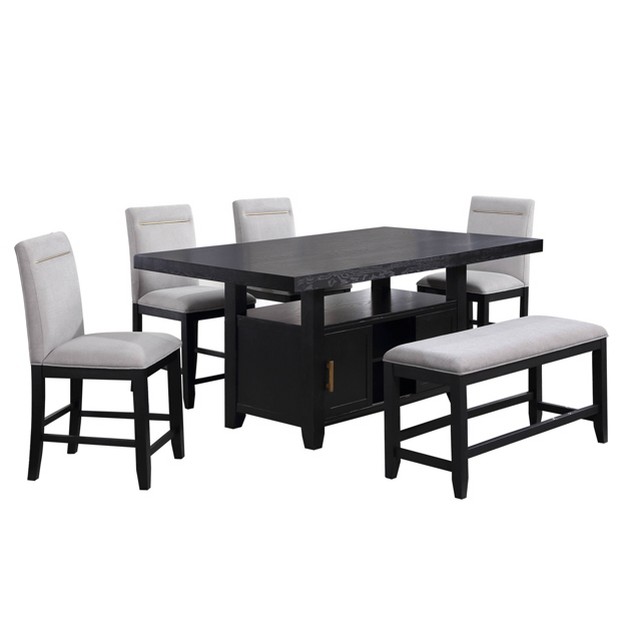 6pc Yves Counter Height Dining Set With Storage Rubbed Charcoal Steve Silver Co