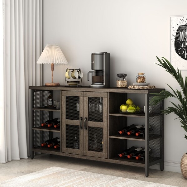 Wine Bar Cabinet with Storage for Liquor and Glasses