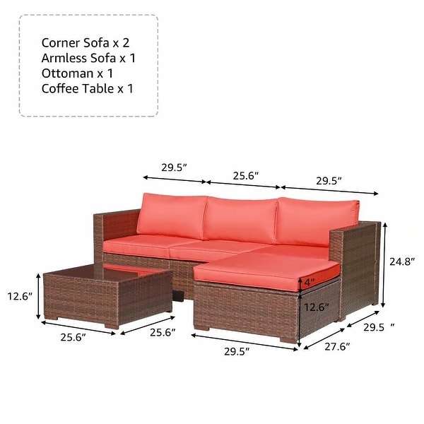 5piece Outdoor Wicker Sectional Sofa Set with Cushions