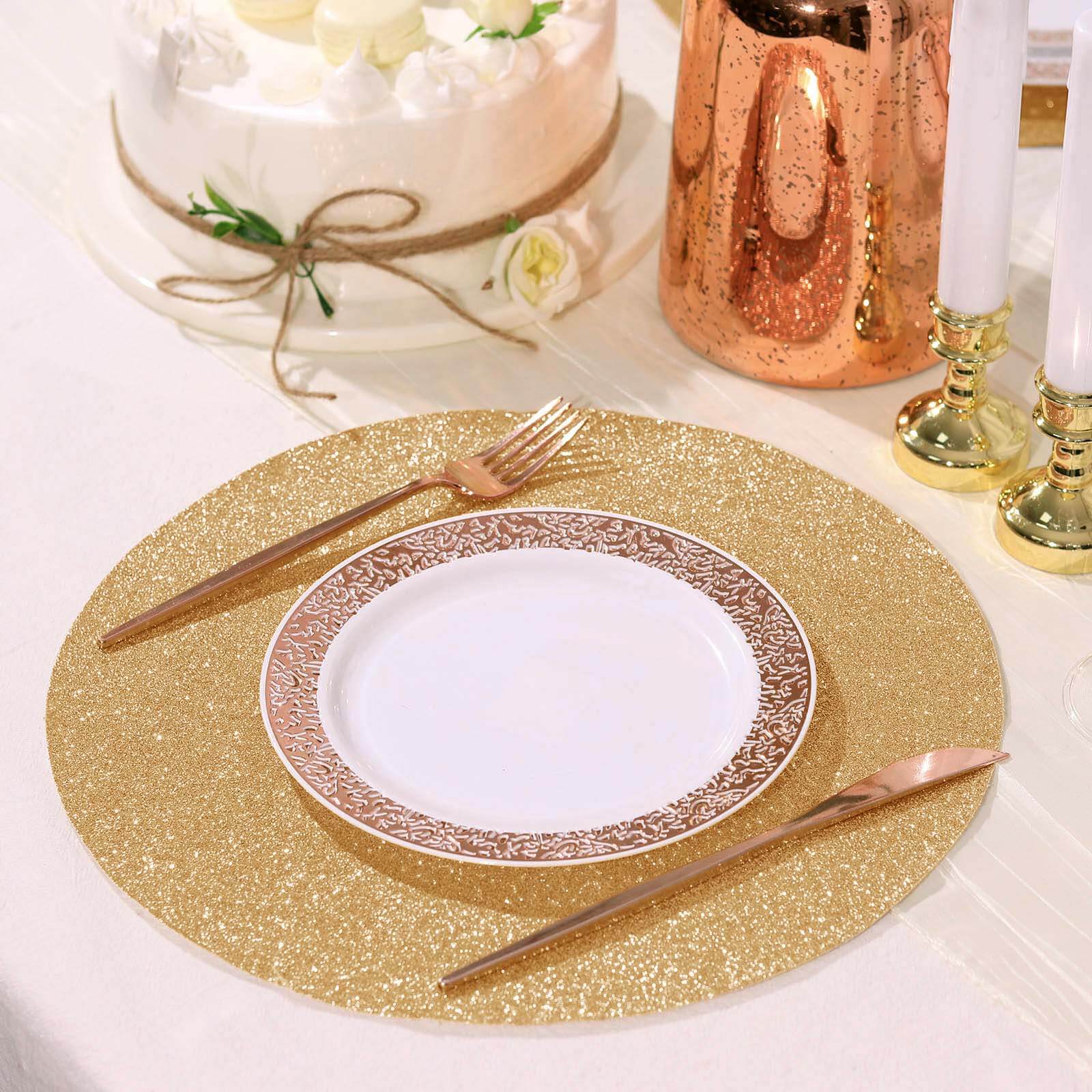 6 Pack Champagne Sparkle Placemats, Non Slip Decorative Round Glitter Table Mat