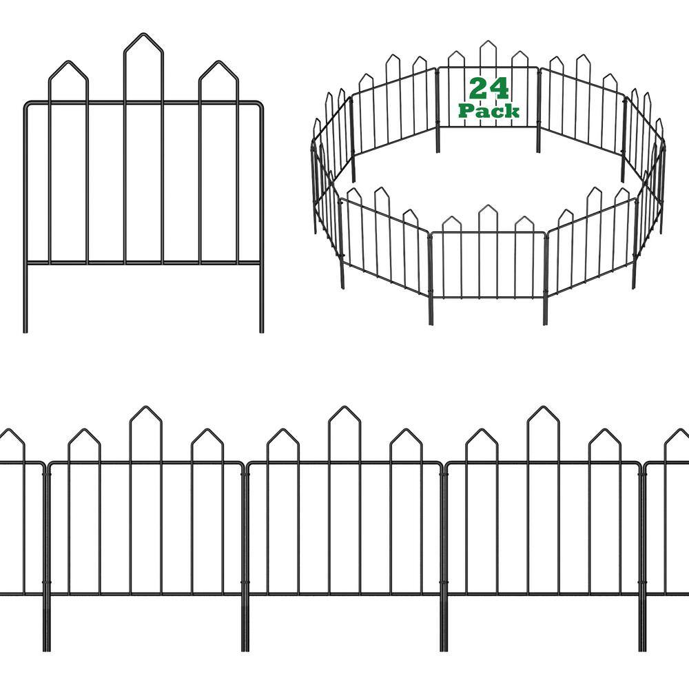 Oumilen 25 ft. L x 17 in. H Black Metal Decorative Garden Fence Total Fence Panel No Dig Garden Edging Border (24-Pack) ON-ZL04