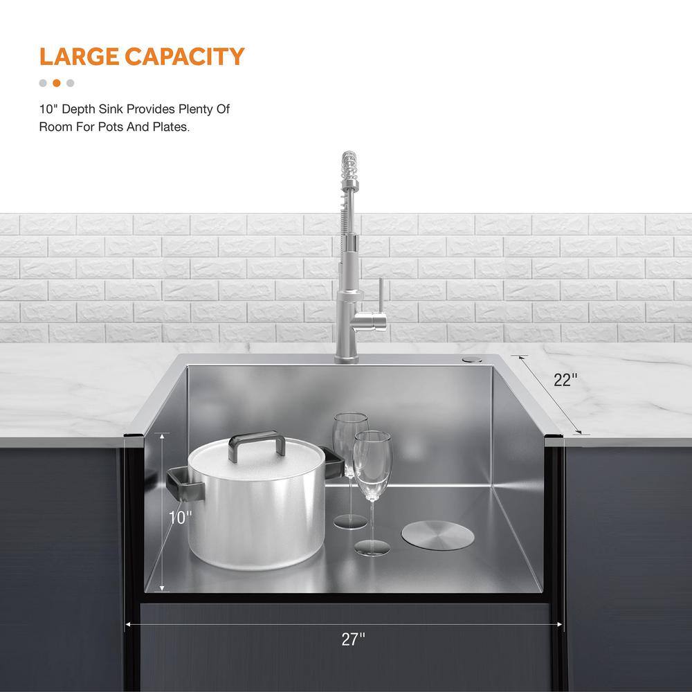 Glacier Bay Professional 27 in. Zero Radius Drop-In 16G Stainless Steel 2-Hole Single Bowl Kitchen Sink with Accessories FSDZ2722A1ACC