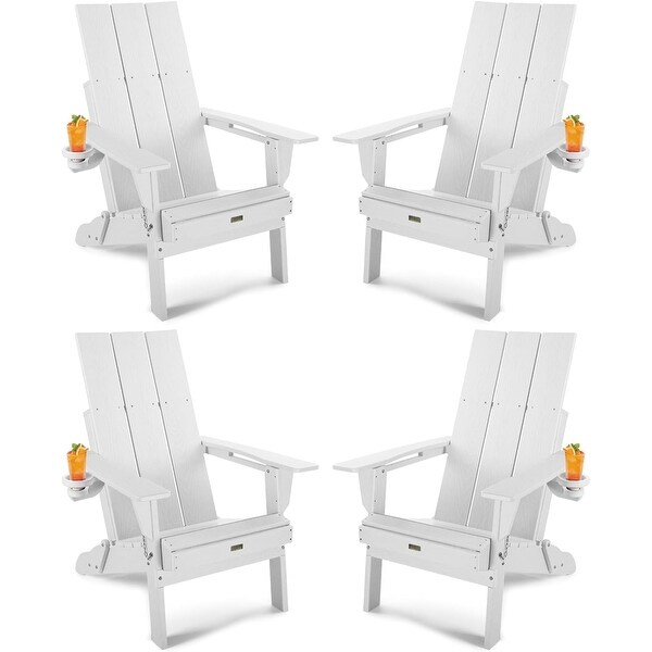 WINSOON HDPE Outdoor Folding Adirondack Chair With Cup Holder( Set of 4)