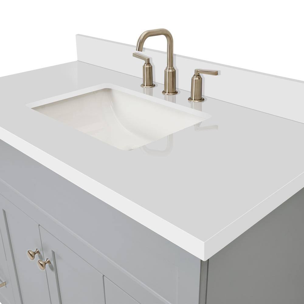 ARIEL Hamlet 43 in. Bath Vanity in Grey with Quartz Vanity Top in White with White Basin F043S-WQ-VO-GRY