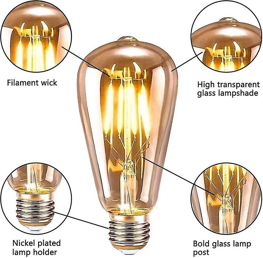 Vinta E27 Bulbs， 6 Led Edison Bulbs E27 St64 Rative S Retro Edison Bulbs Retro Lamp 4w Warm Yellow Ment For Restnt Cafe Bar