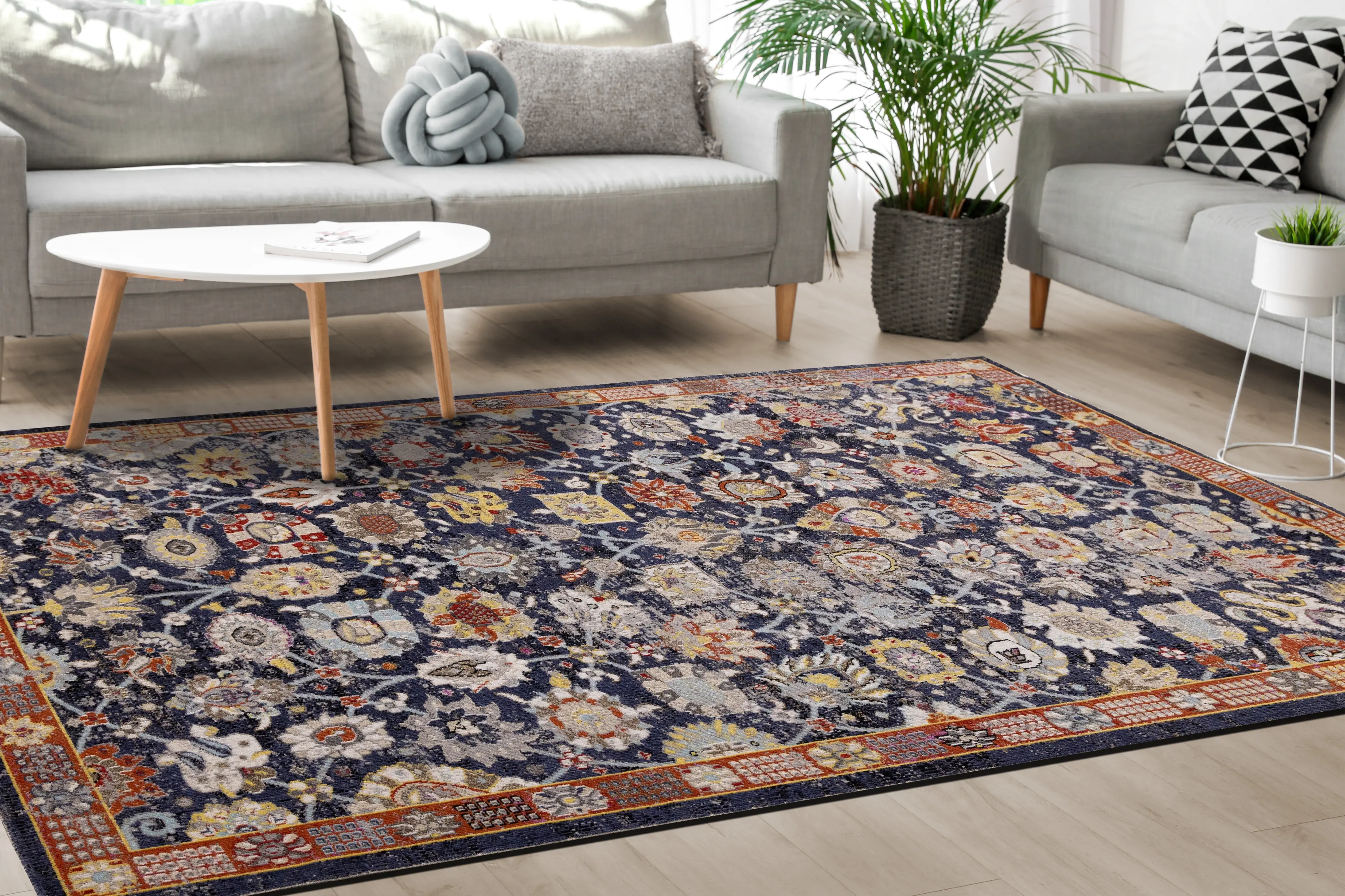 Sara 5' x 8' Elegant Navy Blue Area Rug