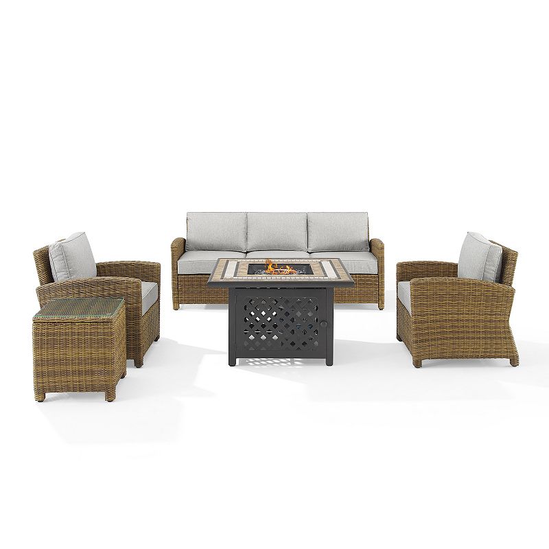 Crosley Bradenton Outdoor Wicker Sofa Set with Fire Table