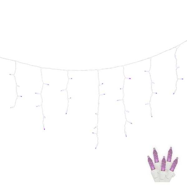 Vickerman 70 Purple Twinkle M5 LED Icicle Light on White Wire，9' Christmas Single Mold Light Strand