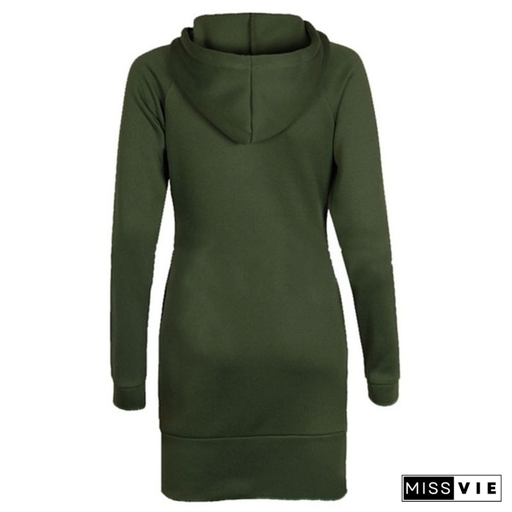 New Ladies Hooded Long Sleeve Dress Spring and Autumn Fashion Print Slim Pocket Dress