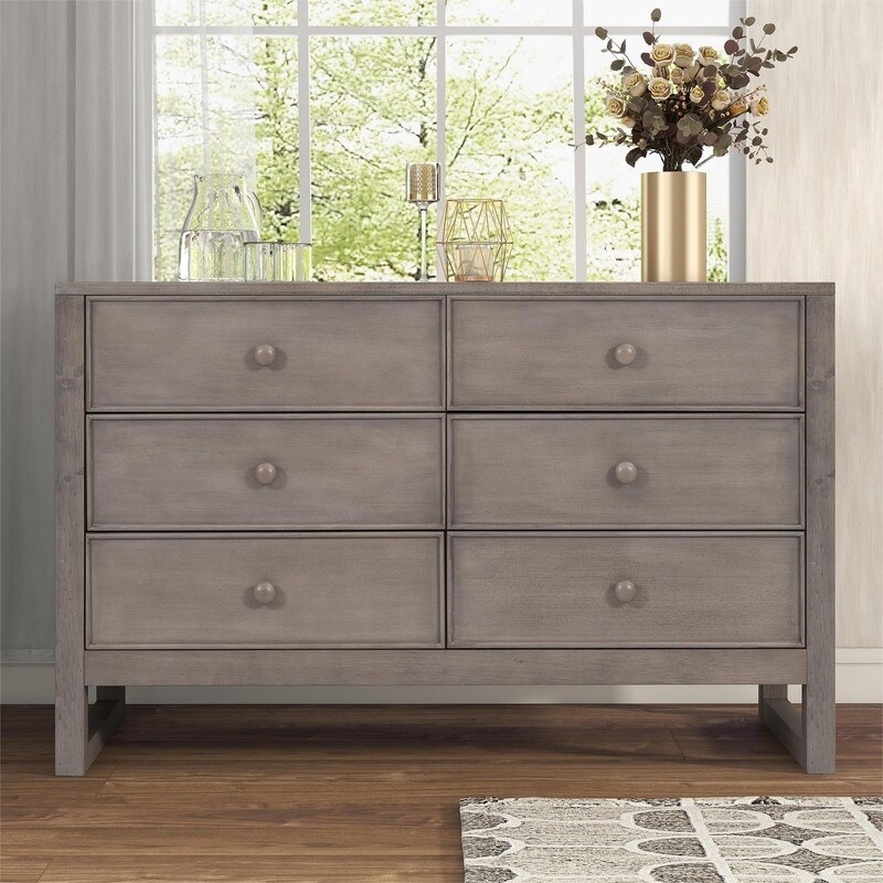 Rustic Wooden Dresser with 6 Drawers， Storage Cabinet for Bedroom - - 36507490