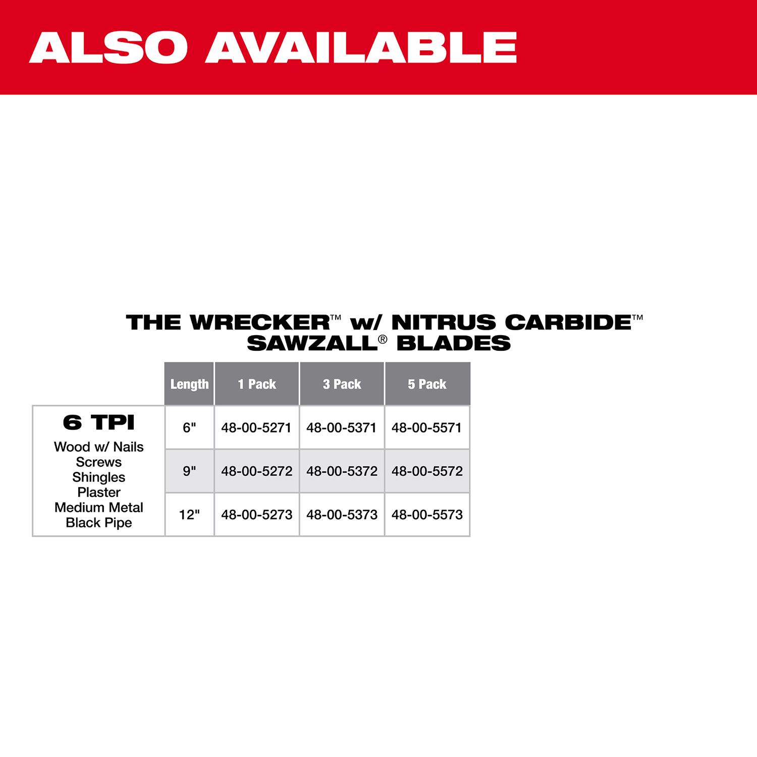 MW Wrecker Sawzall 6 in. Carbide Blade 6 TPI 1 blade