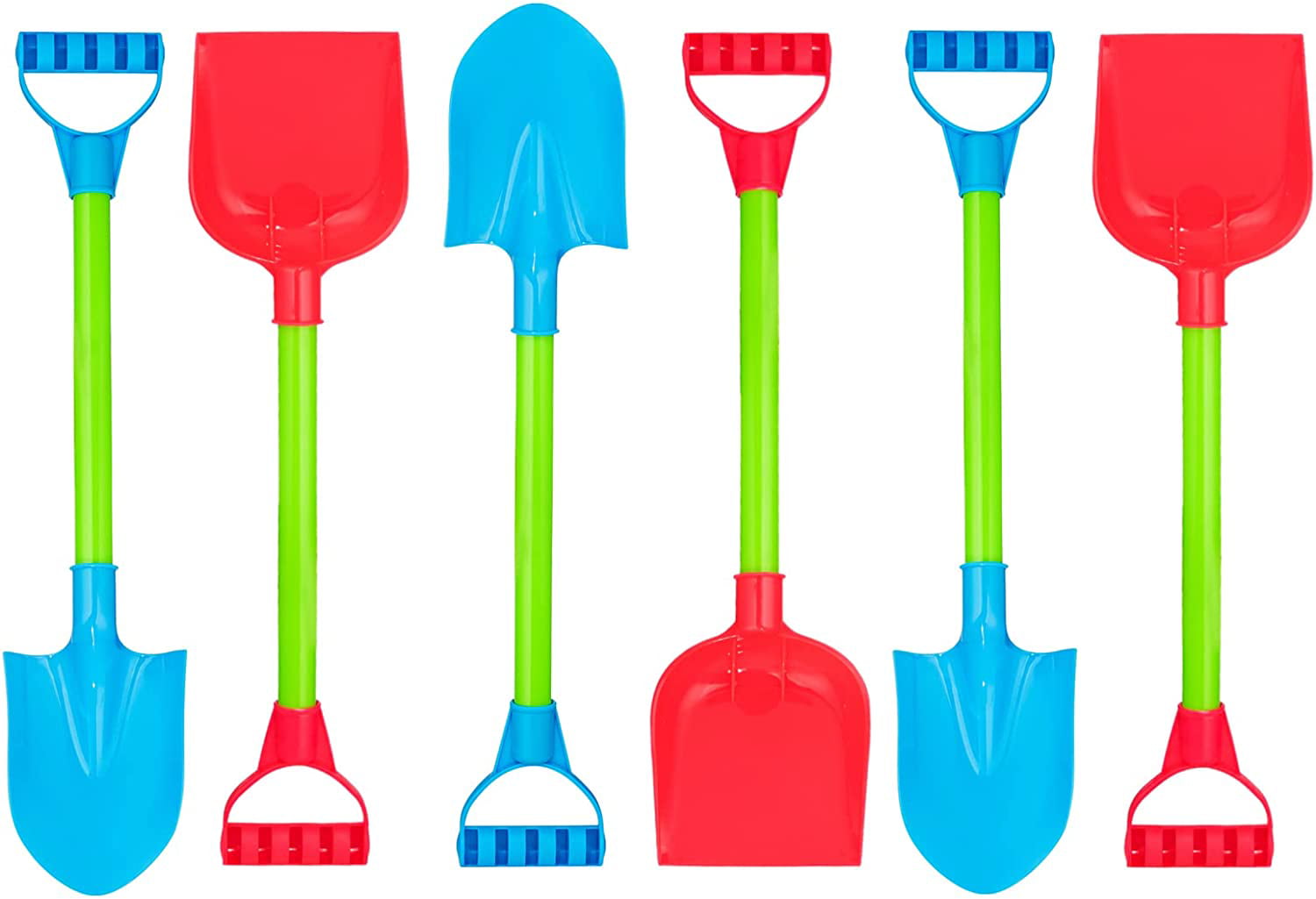 6Pack Beach Shovel Toys- 17.5Inch Kids Sand Snow Shovel Tool Set with Plastic Handle Kids Shovels for Digging Sand - Kids Scoop Shovels for Digging Play Outdoor or Travel (Green Blue Pink)