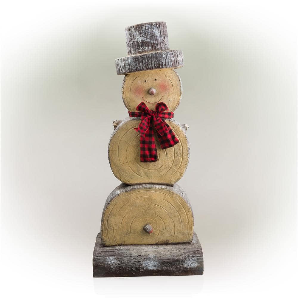 Alpine Corporation 46 in. Tall Extra Large Christmas Snowman Statue with Wood Texture WTJ102L