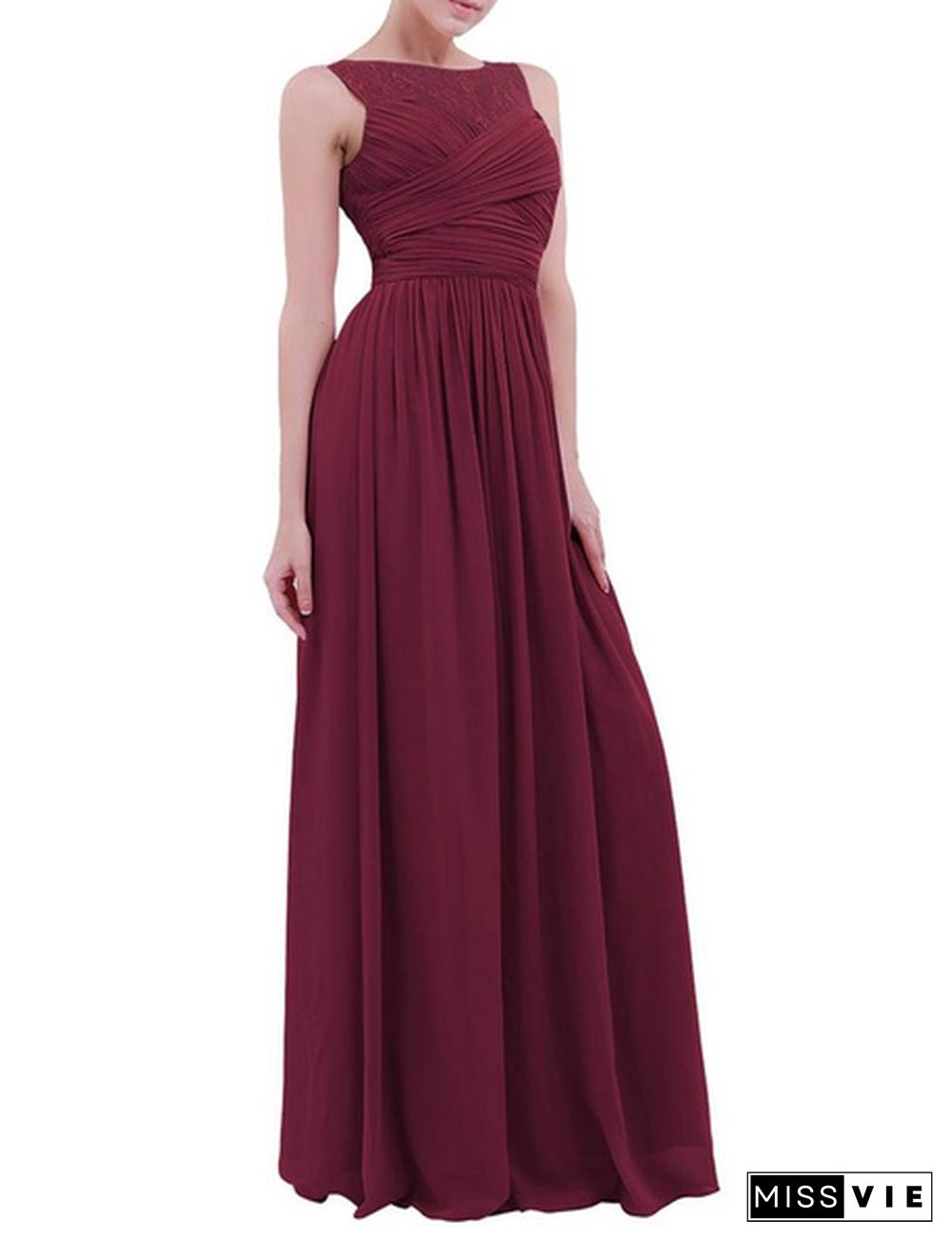 Women Chiffon Full Length Bridesmaid Wedding Evening Cocktail Dress Lace Sleeveless Dress US 4-16