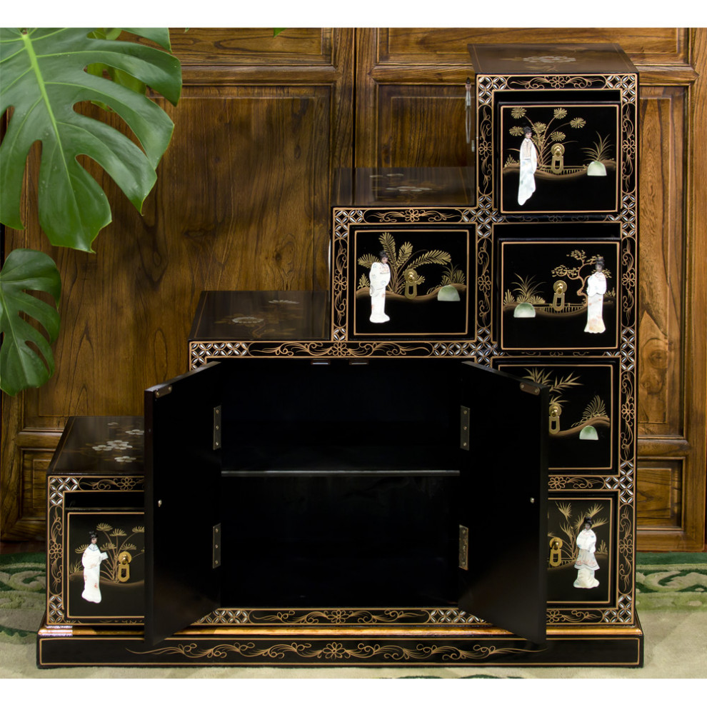 Black Lacquer Mother of Pearl Motif Japanese Step Tansu Cabinet   Asian   Accent Chests And Cabinets   by China Furniture and Arts  Houzz