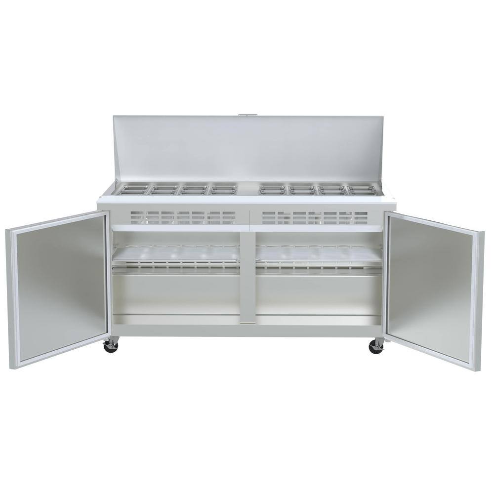 Koolmore 60 in. W 15 cu. ft. Refrigerated Food Prep Station Table with Mega Top Surface in Stainless Steel RPT60-2D-MT