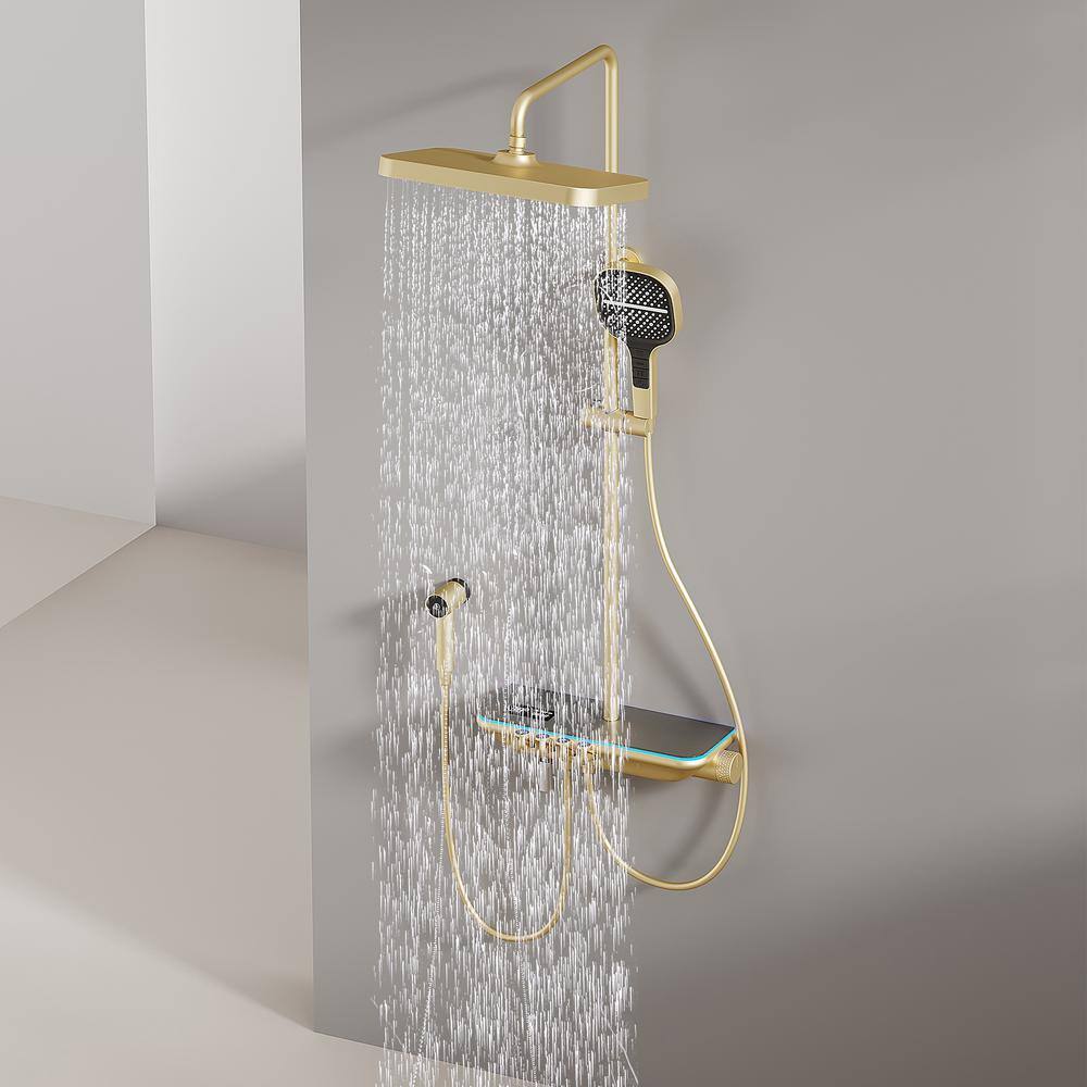 Tomfaucet Thermostatic 4-Spray Tub and Shower Faucet with Multifunction Hand Shower and Spray Gun in Brushed Gold TFK0162BG