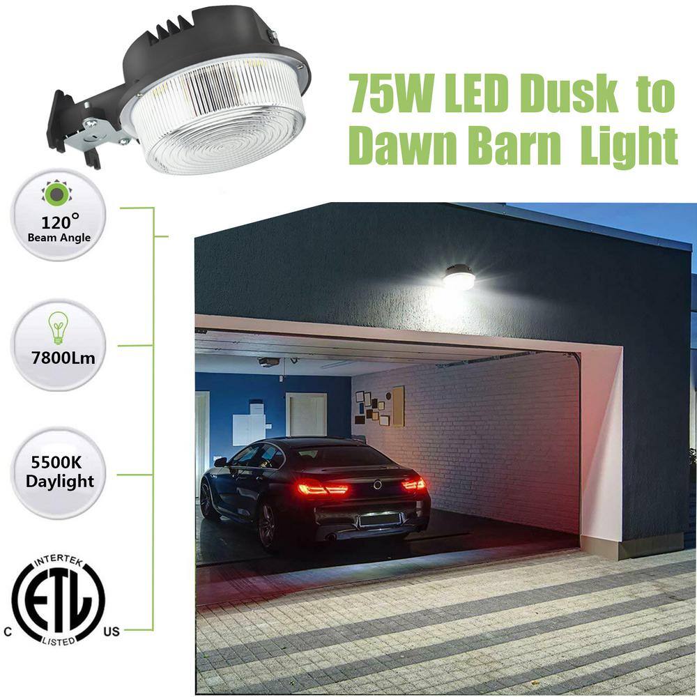 WYZM 500- Watt Equivalent Integrated LED Black Dusk to Dawn Area Light and Flood Light with 7800 Lumens Outdoor Light 5500K Yard-75W-A