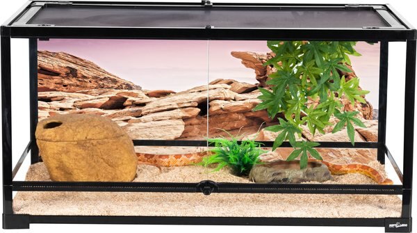 REPTI ZOO Front Double Hinge Door with PVC Background Reptile Glass Terrarium Tank， 50-gal