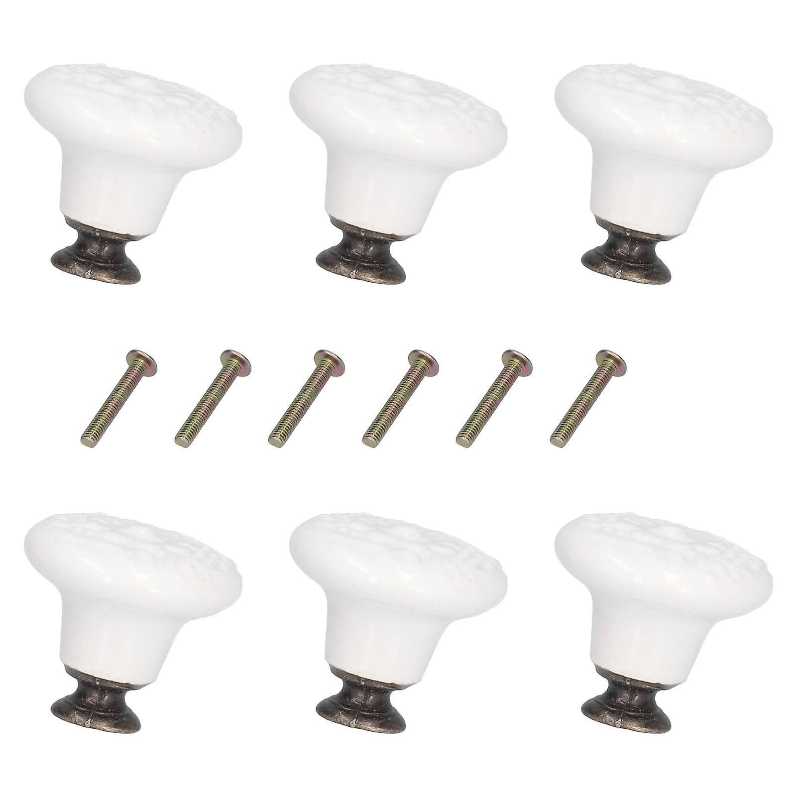 6pcs Round Ceramic Cabinet Knobs Exquisite Single Hole Pull Handle For Drawer Cupboard Doorwhite