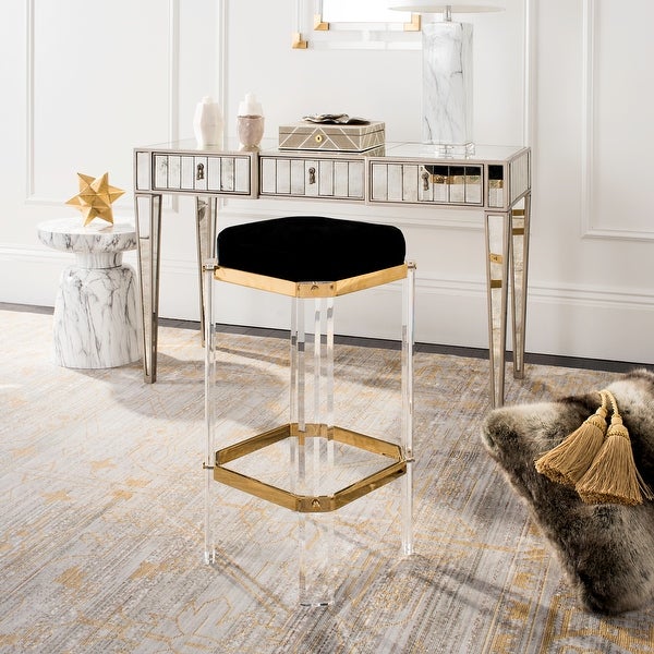 SAFAVIEH Couture Cicely Acrylic Bar Stool- Gold / Black - 12.5 in w x 12.5 in d x 27.25 in h