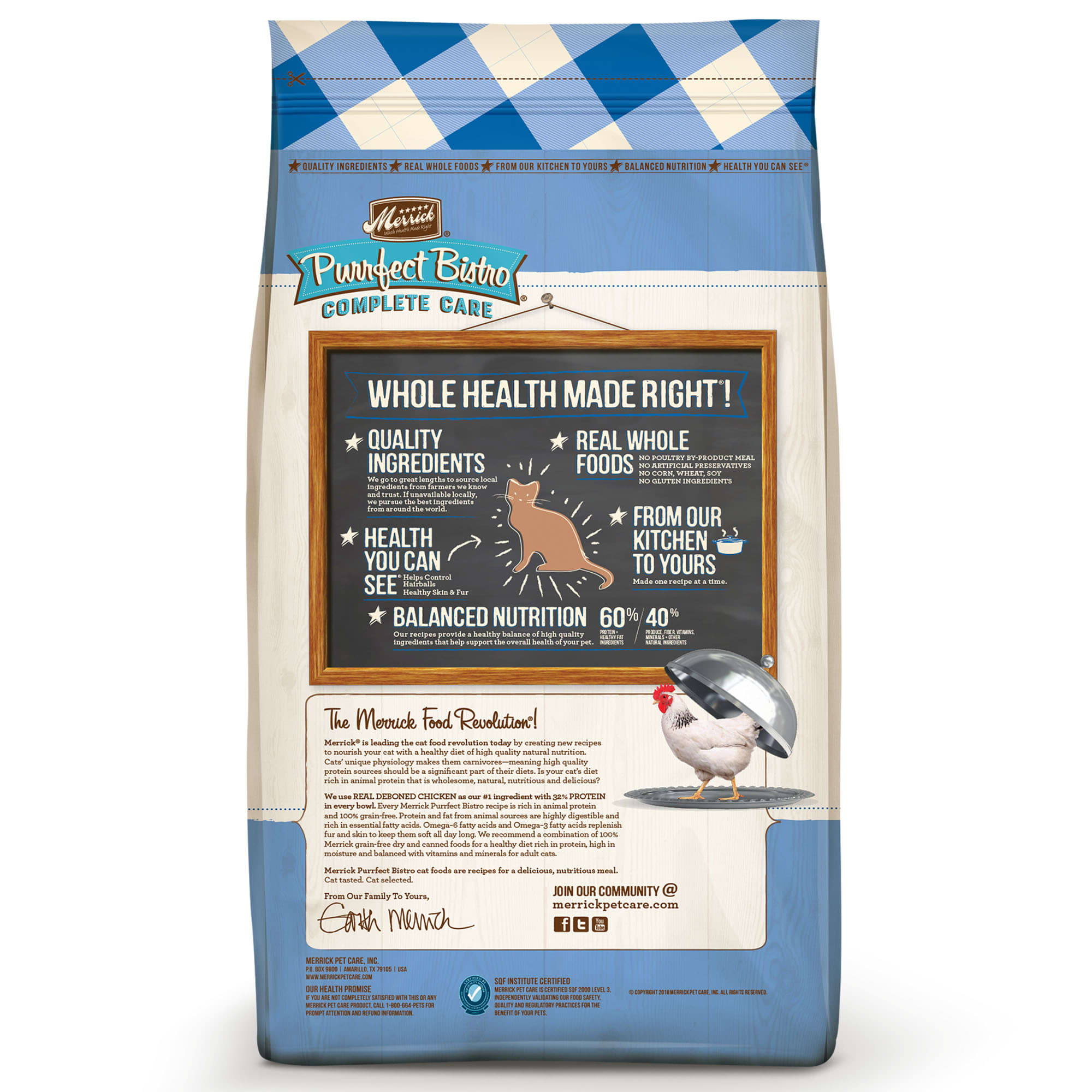 MERRICK Purrfect Bistro Complete Care Grain Free Hairball Control Chicken Recipe Dry Cat Food， 12 lbs.