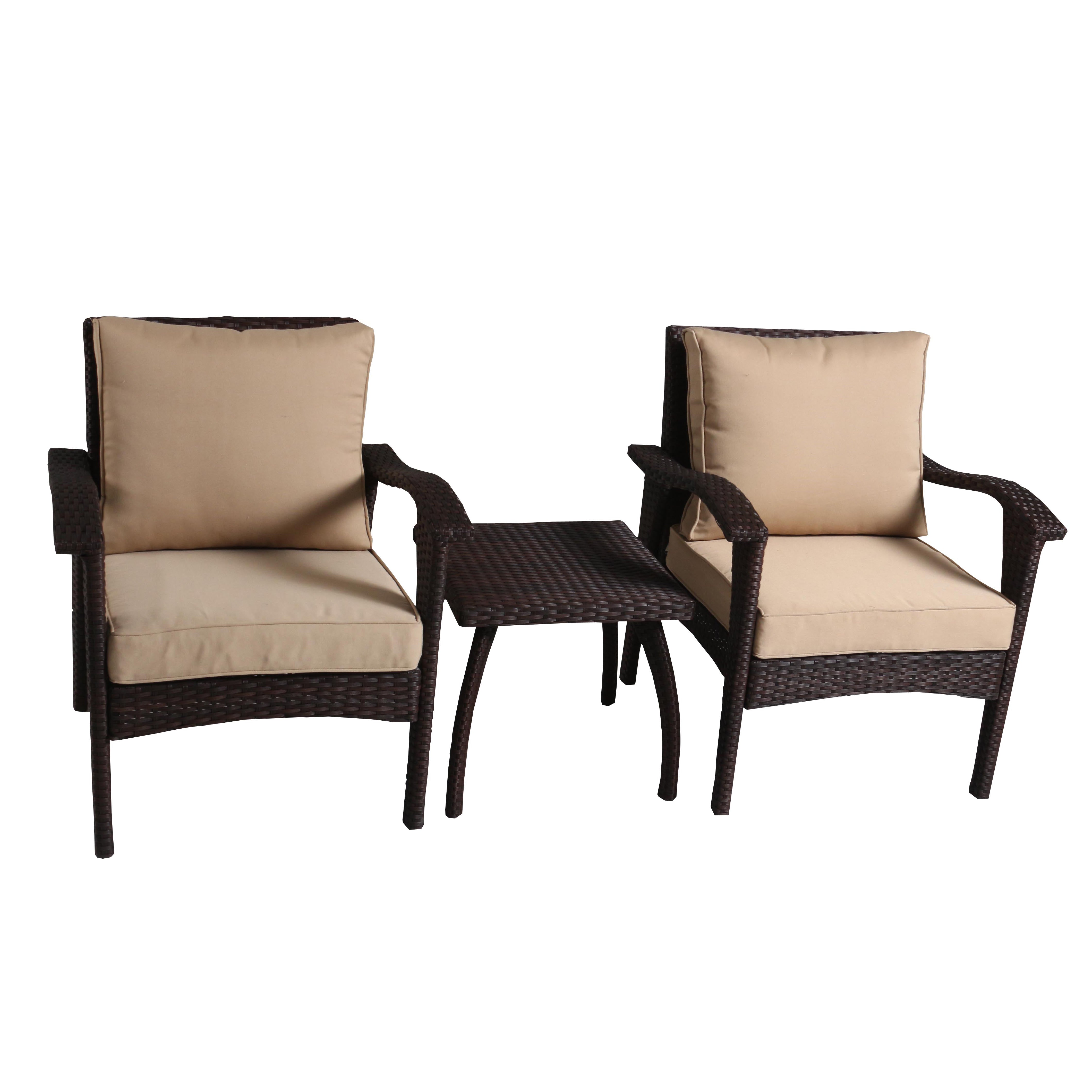 Maui Outdoor 3-piece Brown Wicker Chat Set with Cushions