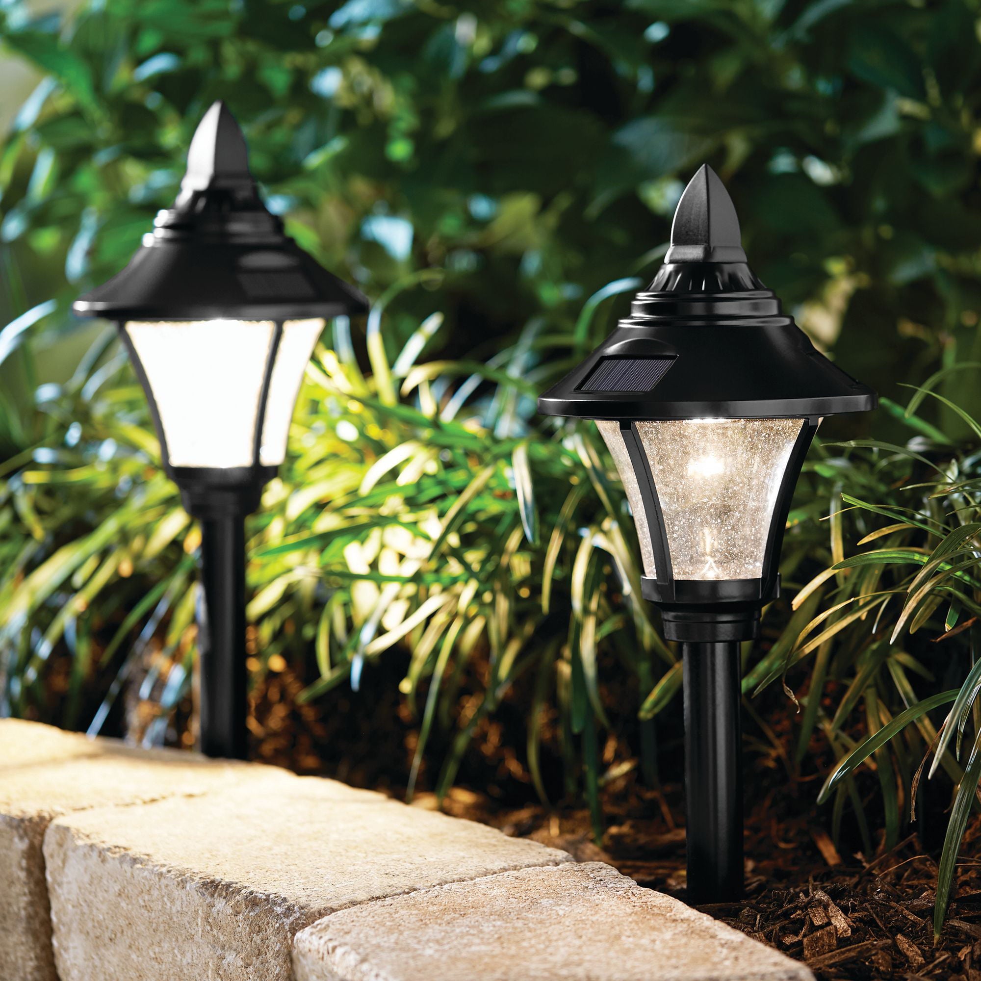 Mainstays Solar Powered Black Motion Activated LED Path Light， 100 Lumens， (2 Count)