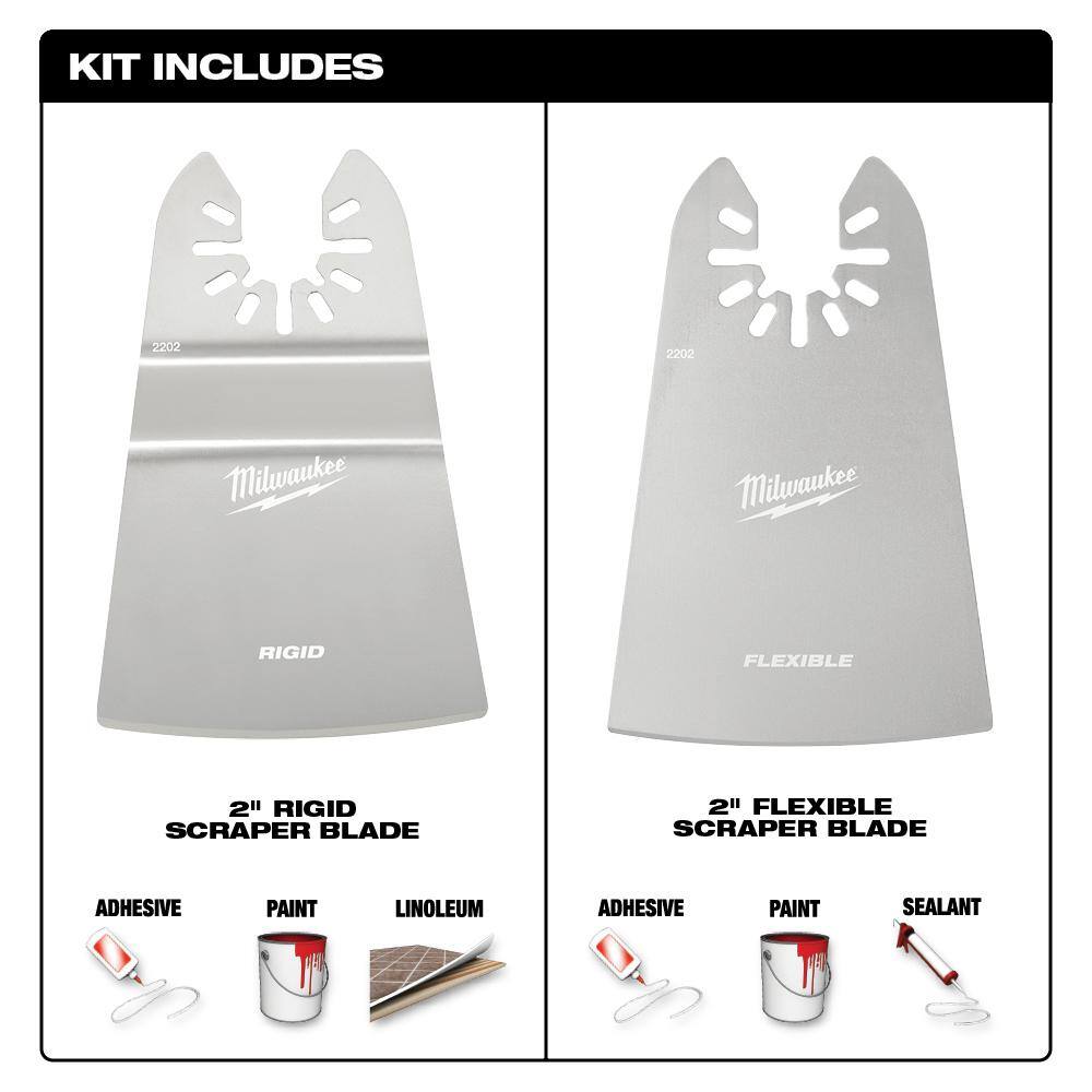 MW 2 in. Stainless Steel Universal Fit RigidFlex Scraper Multi-Tool Oscillating Blade Kit (4-Piece) 49-25-2202-49-25-2202