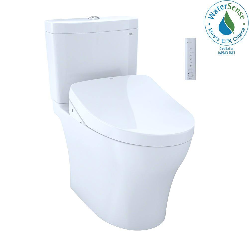 TOTO Aquia IV 2-Piece 0.81.28 GPF Dual Flush Elongated ADA Comfort Height Toilet in Cotton WhiteS550E Washlet Seat Included MW4463056CEMFGN#01